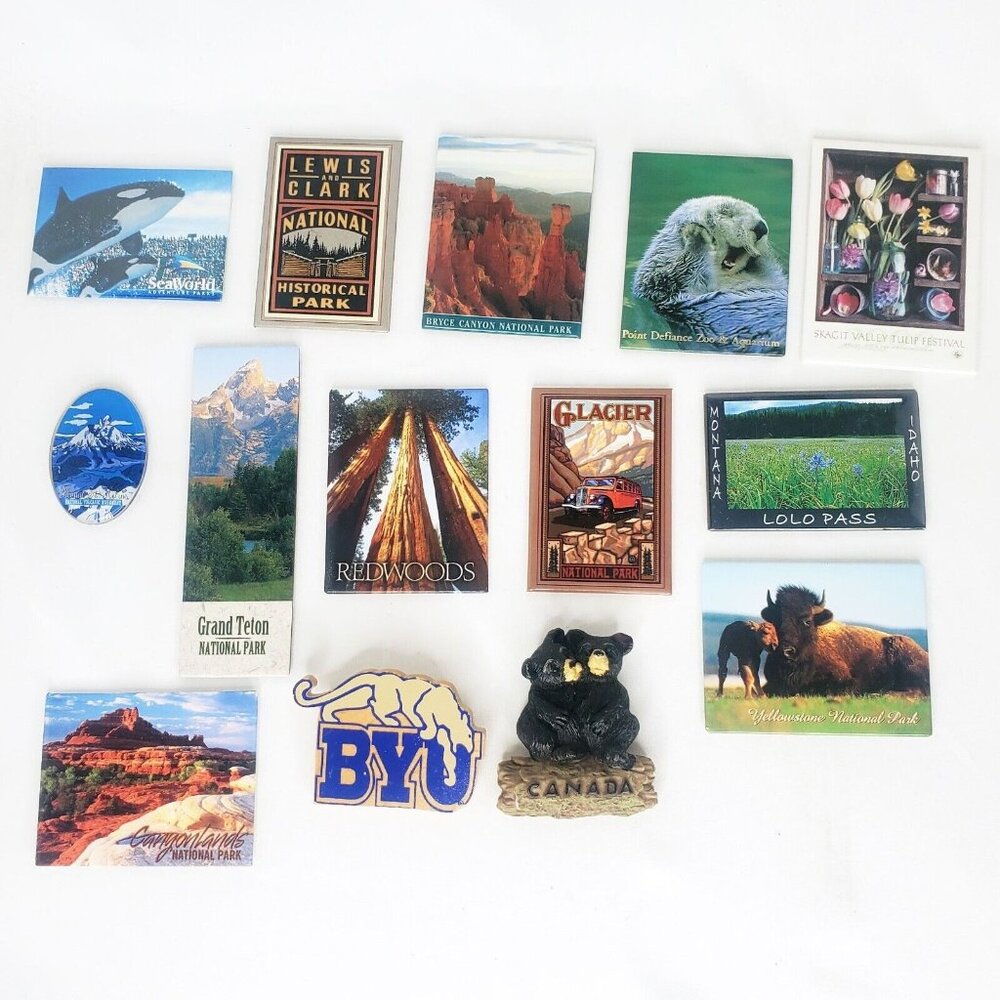 Assorted Travel Souvenir Magnets Canada Yellowstone Pacific Northwest Lot of 14